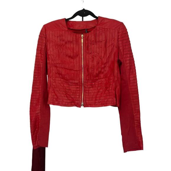 MARCIANO Lamb Leather Women's Cropped Jacket Size Medium - Picture 1 of 11